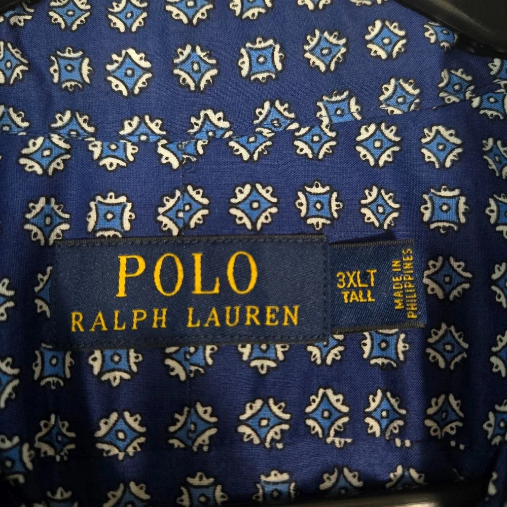 Polo Ralph Lauren Long Sleeve Blue geometric diamond Print Mens 3XLT tall